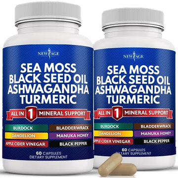 Silica Sea Moss 3000mg Black Seed Oil 2000mg Ashwagandha 1000mg Turmeric 1000mg