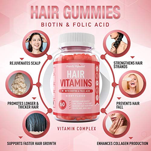 Premium Hair Vitamins Supplement-Gummy Vitamins w/Biotin, Folic Acid, Vitamins A&D Purely Optimal