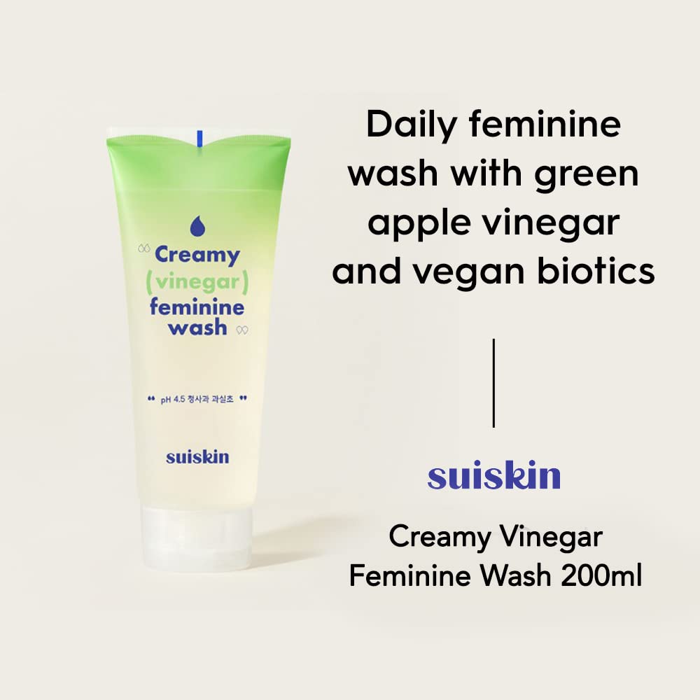 Suiskin Green Apple Vinegar Feminine Wash | Removes odor, pH balanced with Vegan Probiotics, Fragrance-free Suiskin
