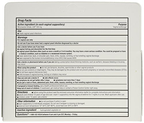 Miconazole 7 Day Vaginal Suppositories 100 mg - 7 ea Miconazole
