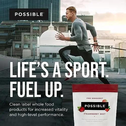 Possible Beet Pre-Workout - Strawberry Beet Flavor - Individually Wrapped Servings - Contains B-Vitamins and Green Tea Caffeine Extract - Source of Nitrates - 1 Bag, 20 Stick Packs