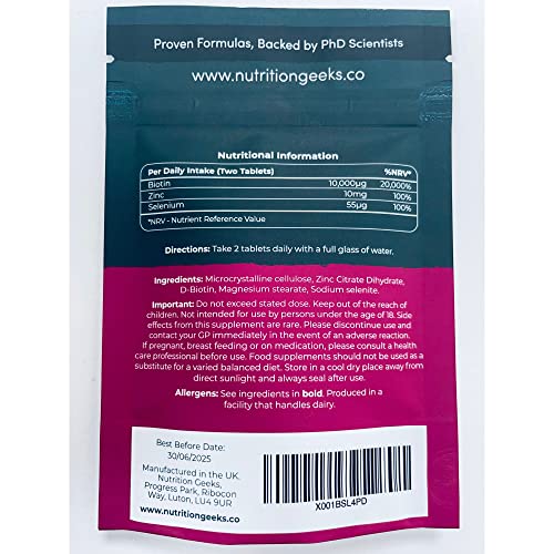Nutrition Geeks Biotin Hair Growth Supplement - 180 Tablets Enhanced with Zinc Nutrition Geeks