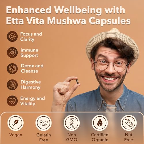 USDA Organic Lions Mane Supplement Capsules with Ashwagandha, Chaga, Reishi, Cordyceps Etta Vita