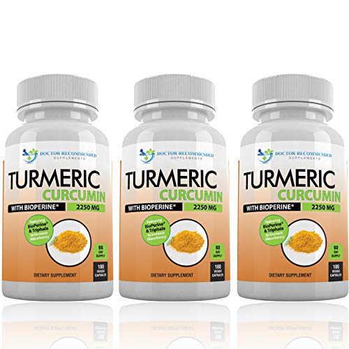 Turmeric Curcumin - 2250mg/d - 95% Curcuminoids - 180 Veggie Caps with Black