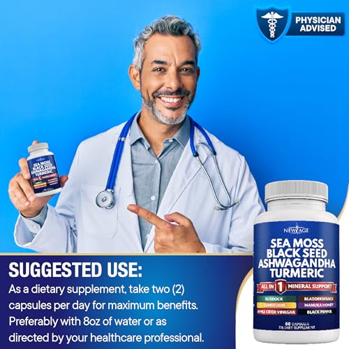 Silica Sea Moss 3000mg Black Seed Oil 2000mg Ashwagandha 1000mg Turmeric 1000mg NEW AGE