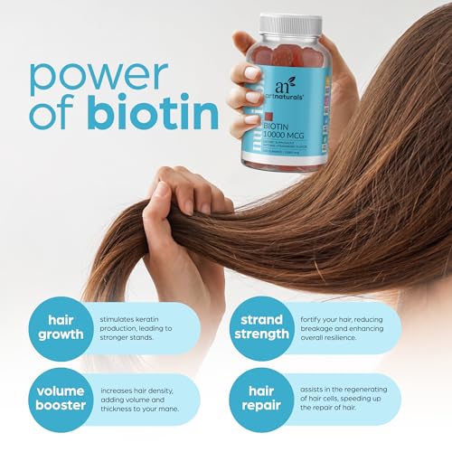 Artnaturals Biotin Gummies for Hair Growth - (100 Gummies - 10000mcg) - Natural Strawberry Artnaturals