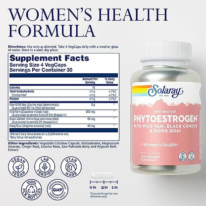 SOLARAY PhytoEstrogen Menopause Supplements - Wild Yam, Black Cohosh, and Dong Quai Estrogen Pills