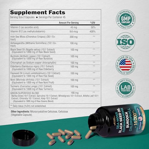 Irish Sea Moss | Black Seed Oil | Ashwagandha | Burdock | Chlorophyll | Supergreens NUTRAHARMONY