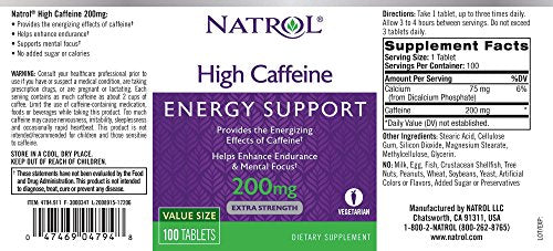 Natrol High Caffeine Tablets, Energy Support, Helps Enhance Endurance