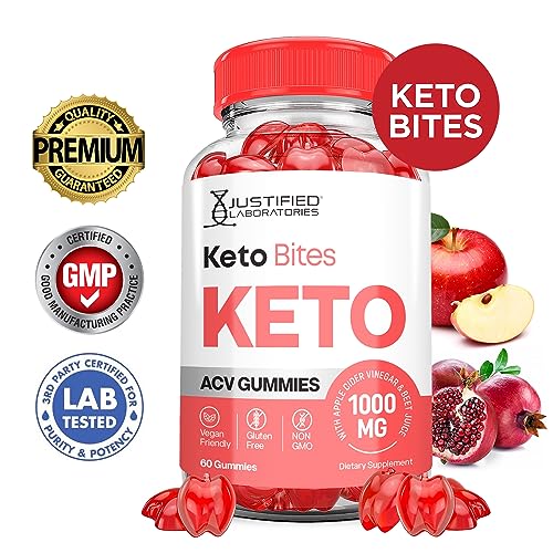 Justified Laboratories Keto Bites Keto ACV Gummies 1000MG Vegan Non GMO with Pomegranate Justified Laboratories