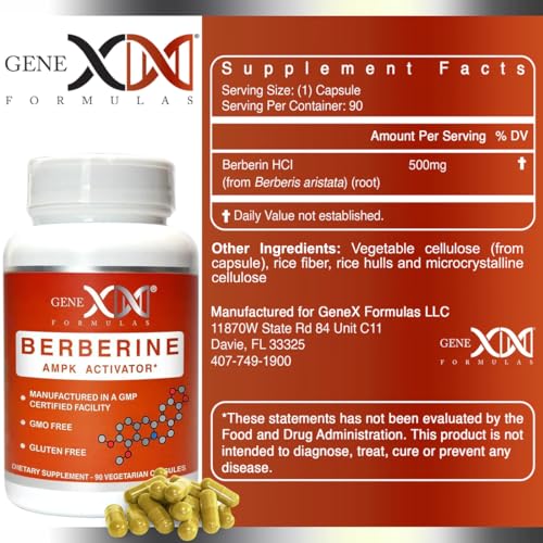 GENEX Berberine HCl 500mg (90 Capsules) | Powerful AMPK Activator, Supports Heart Genex Formulas