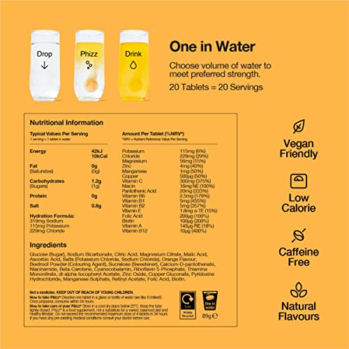 Phizz Electrolytes, Multivitamin & Hydration Tablets - 20 Effervescent Rehydration Electroly Phizz