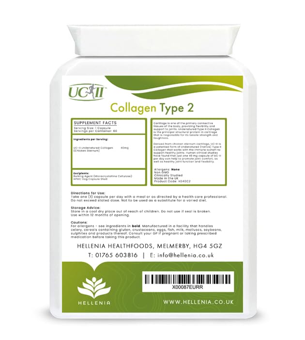 UC-II® Collagen Type 2-40mg - 60 Capsules | Joint Support | Manufactured in The UK Hellenia