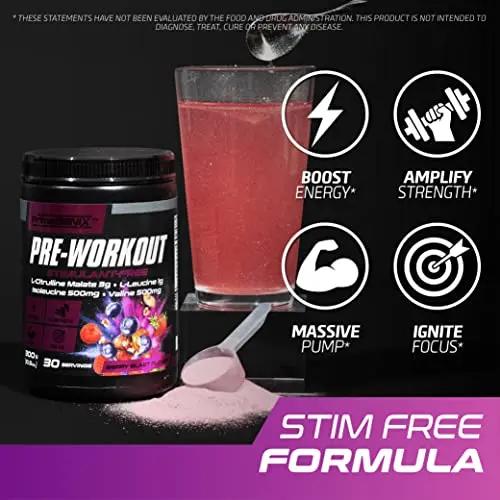 PrimeGENIX Stimulant-Free Pre Workout Powder for Men and Women - Energy Boost Drink with Beta Alanine, L Citrulline - Made in USA, 30 Servings