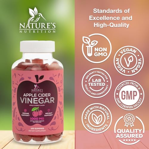 Vegan Apple Cider Vinegar Gummies | Max Strength 1000mg | Gelatin-Free, Vegan, Non-GMO Nature's Nutrition