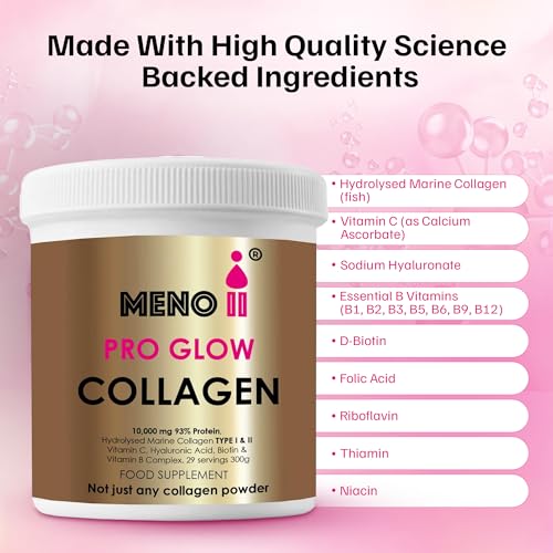 Meno II PRO Glow Marine Collagen Powder 10,000mg - High-Potency Supplements for Women Skin Hydration Meno II