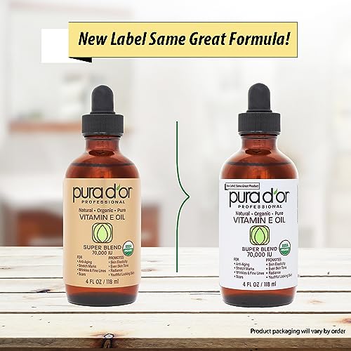 PURA D'OR 4 Oz ORGANIC Vitamin E Oil Blend 70,000 IU - 100% Natural Hexane Free, Sweet Almond PURA D'OR