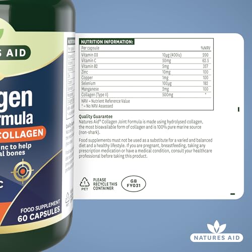 Natures Aid Collagen Joint Formula with Vitamin C, Copper and Manganese, Cartilage and Joint Health, 60 Capsules natures aid