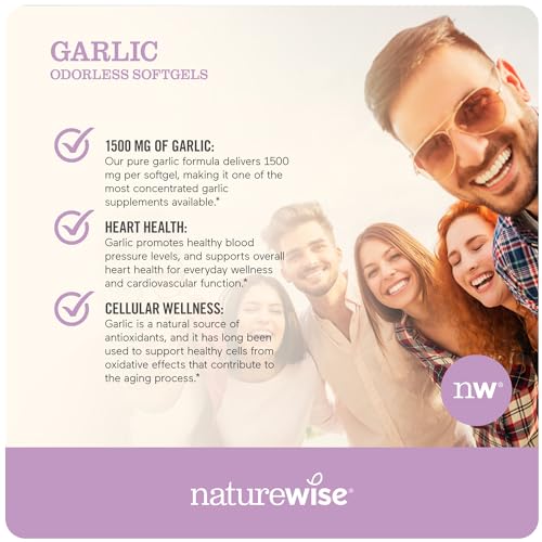 NatureWise Garlic Odorless Softgels 1500mg Support Teeth & Immune System Health NatureWise