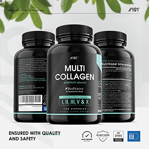 Multi Collagen Protein Capsules - Types I, II, III, V & X - Wild Caught Marine, Grass Fed Bovine, Eggshell & Free-Range Chicken Collagen Powder Revive Naturals