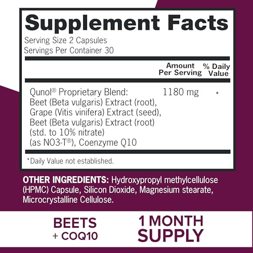 Qunol Beets Capsules for Blood Pressure Support, 3 in 1 Beets + CoQ10 + Grape Seed Qunol