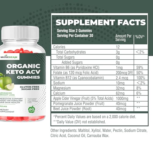 Organic Keto ACV Gummies Advanced Weight Loss - Gluten & Sugar Free Belly Fat Burner MuseBeam