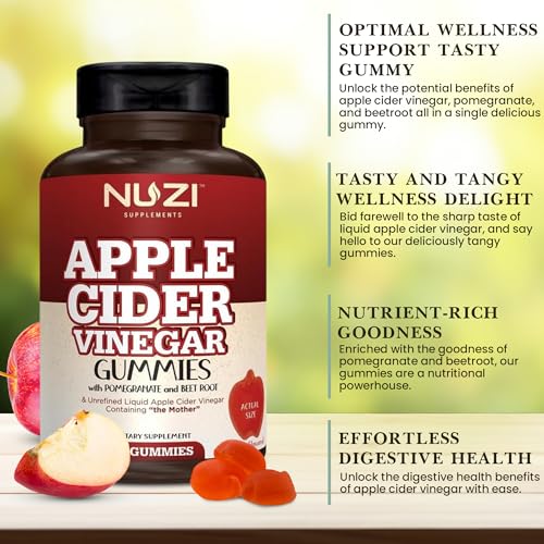 NUZI Apple Cider Vinegar Gummies with Pomegranate & Beetroot | 500 mg | Certified Halal NUZI