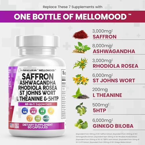 Clean Saffron Supplements with Ashwagandha 8000mg - Mood Support with L-Theanine Clean Nutraceuticals