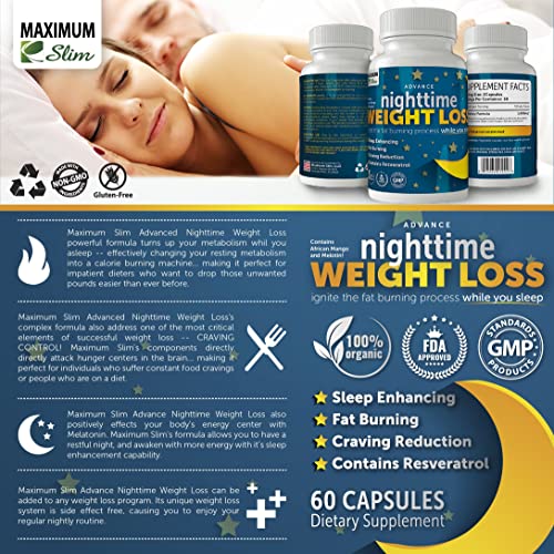 Maximum Slim Advanced Nighttime (Fat Burning) Weight Loss with African Mango, Green Tea Maximum Slim