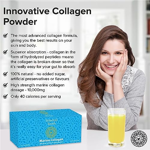 Marine Collagen Powder 10000mg with Hyaluronic Acid Biotin and Vitamin C A D3 E - Collagen Internal Youth