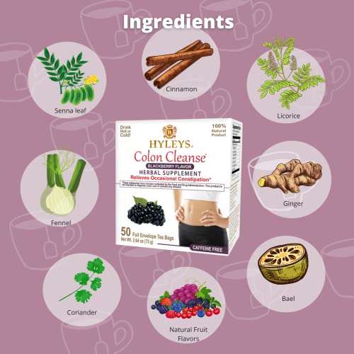 Hyleys Colon Cleanse Tea Blackberry Flavor - 50 Tea Bags (6 Pack - 300 Tea Bags Total) HYLEYS