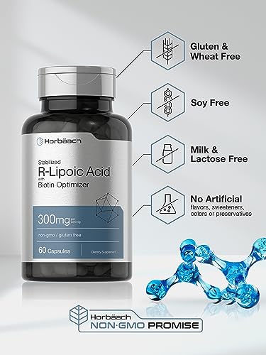 Stabilized R-Lipoic Acid 300mg | 60 Capsules | with Biotin Optimizer | Non-GMO, Gluten Horbäach