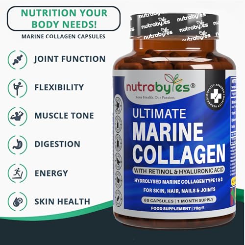 High Strength Marine Collagen with Hyaluronic Acid, Retinol and Vitamin C NUTRABYTES