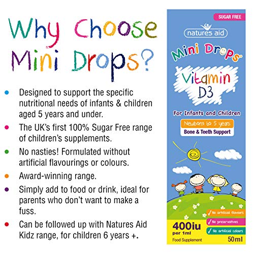 Natures Aid Vitamin D3 Mini Drops for Infants and Children, Sugar Free, 50ml natures aid