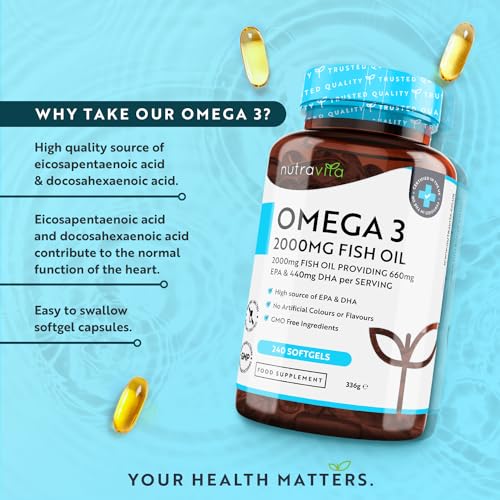 Omega 3 2000mg with 660mg EPA & 440mg DHA per Serving - 240 Softgel Capsules Nutravita