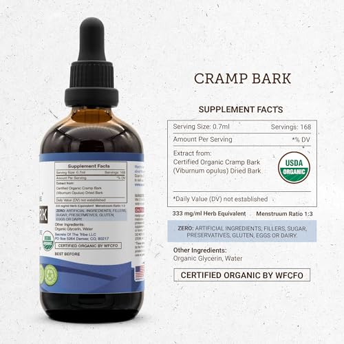 Secrets of the Tribe Cramp Bark USDA Organic | Alcohol-Free Extract, High-Potency Herbal Drops Secrets of the Tribe