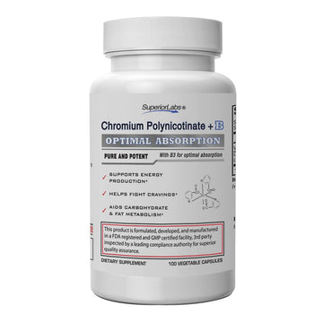 Pure Chromium Polynicotinate Supplement - Made in USA - 200mcg + Vitamin B3 for Optimal
