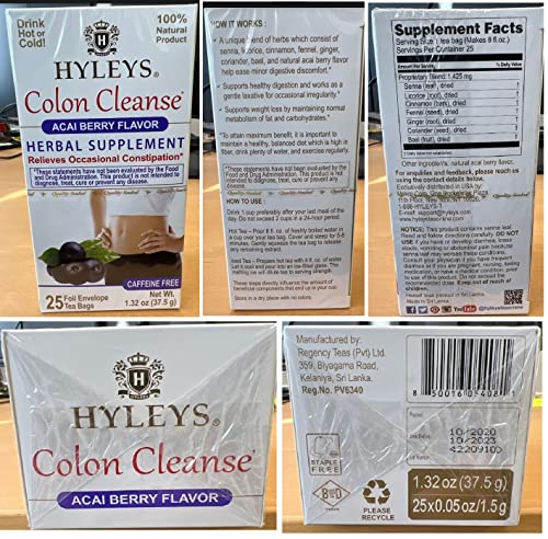 Hyleys Colon Cleanse Tea Acai Berry Flavor - 25 Tea Bags (12 Pack - 300 Tea Bags Total) HYLEYS