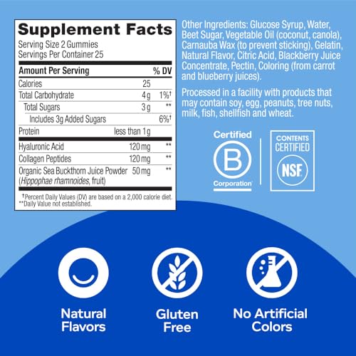 OLLY Glowing Skin Gummy, 25 Day Supply (50 Count), Plump Berry, Hyaluro OLLY