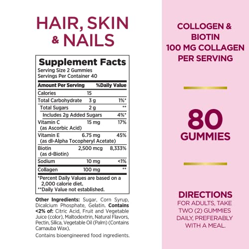 Nature's Bounty Optimal Solutions Hair, Skin & Nails with Biotin and Collagen, Citrus-Flavored Nature's Bounty