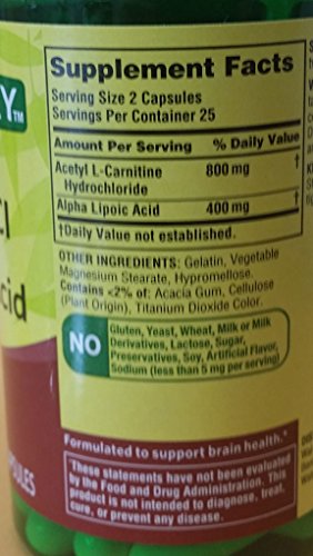 Spring Valley - Acetyl L-Carnitine 800mg Plus Alpha Lipoic Acid 400mg, 50 Capsules Heath Secret