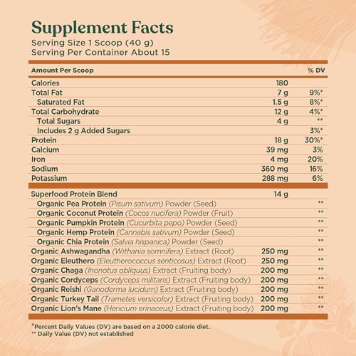 Four Sigmatic Organic Plant-Based Protein Powder Peanut Butter Protein with Lion’s Mane Four Sigmatic