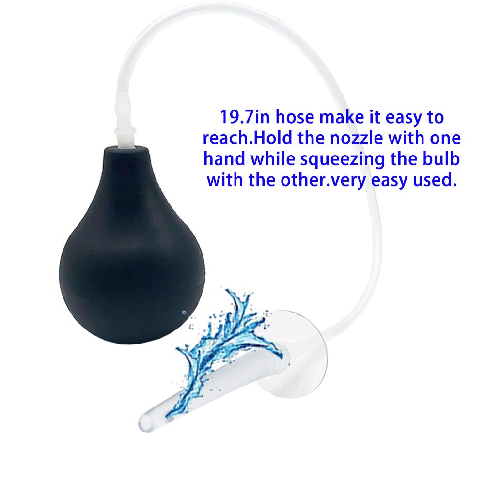 GNEGKLEAN Black Silicone Enema Bulb Kit 7.6oz Clean Anal Douche for Men Women with 19.7in GNEGKLEAN