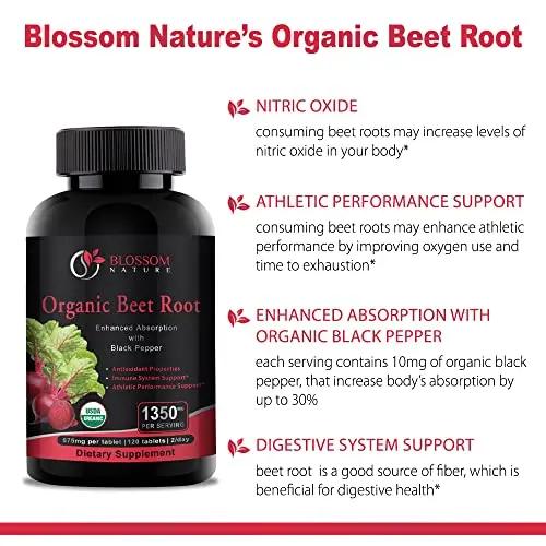 Organic Beet Root Powder 1350mg with Black Pepper-Nitric Oxide Booster, Digestive System, Athletic Performance-120 Tablets,675mg of Organic Beet Powder per Tablet