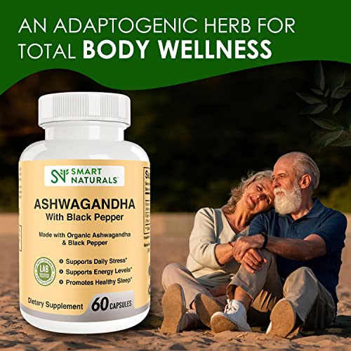 Smart Naturals Organic Ashwagandha with Black Pepper Herbal Supplements, Relieves Smart Naturals