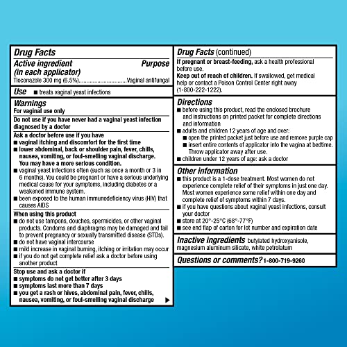 Amazon Basic Care Tioconazole Ointment 6.5 Percent, Vaginal Antifungal, 1-Dose Treatment Amazon Basic Care