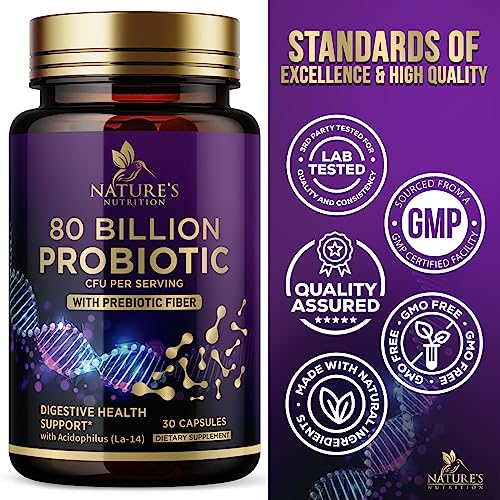 Probiotics for Digestive Health - 80 Billion CFU Guaranteed with Strains for Women's Nature's Nutrition