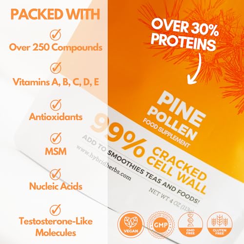 HYBRID HERBS - PINE POLLEN | 99% Cracked Cell Wall Powder | Highly Bioavailable Hybrid Herbs