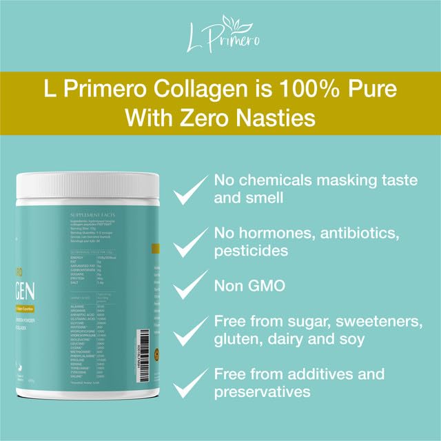 L Primero Collagen Peptides Powder 400g, Hydrolysed Unflavoured, Grass-Fed Bovine Bioactive Protein, Highly absorbable 18 Amino Acids, Keto L Primero