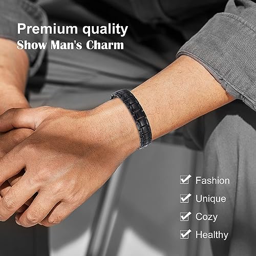 JEROOT Magnetic Bracelets for Men, Pure Titanium Double Row Strong Magnets JEROOT